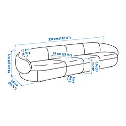 Ilustración de medidas - LILLESÄTER módulo seccional, 5 plazas