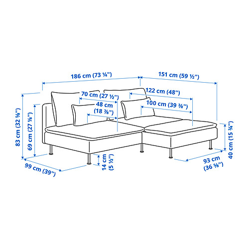SÖDERHAMN, sofá 2 plazas con chaiselongue. 7 de 7 abrir diálogo