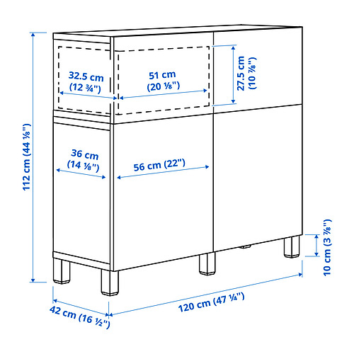 Measurement Illustration - BESTÅ sideboard with drawer runner, push-open
