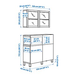 Measurement Illustration - BESTÅ cabinet with drawer runner, soft-closing