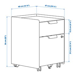Ilustración de medidas - TROTTEN archivero de 2 gavetas con ruedas