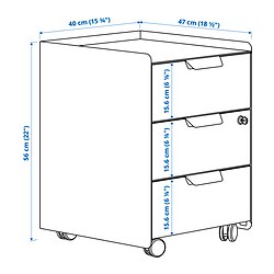 Ilustración de medidas - TROTTEN Archivero de 3 gavetas con ruedas