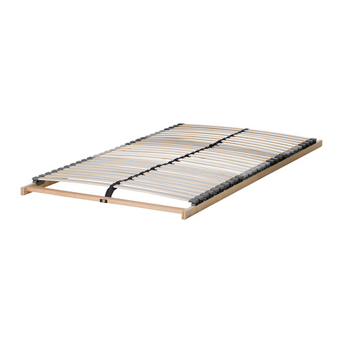 Somier de láminas LÖNSET, madera clara, soporte, listones curvos, 5 zonas de confort.