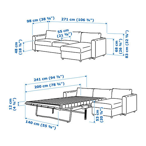 VIMLE, sleeper sofa with chaise. 9 of 9 open dialog