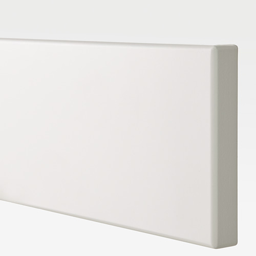 Minimalist white cabinet front; smooth, clean, modern design.