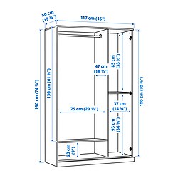 Ilustración de medidas - BRIMNES closet con 3 puertas