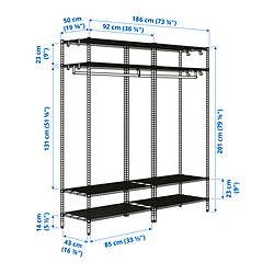 Measurement Illustration - OMAR shelving unit with clothes rail