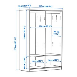 Ilustración de medidas - RAKKESTAD closet