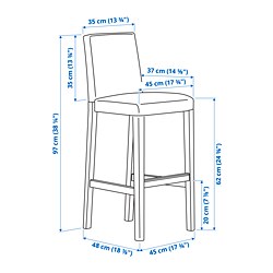 Ilustración de medidas - BERGMUND taburete de bar con respaldo