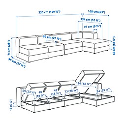 Measurement Illustration - JÄTTEBO 4.5-seat modular sofa with chaiselongue right