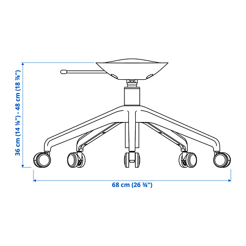 Measurement Illustration - LÅNGFJÄLL star base with 5 legs and casters