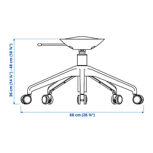 Measurement Illustration - LÅNGFJÄLL star base with 5 legs and casters