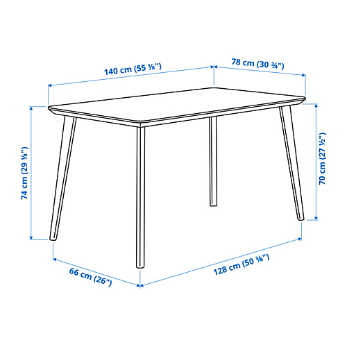 Measurement Illustration - LISABO/LISABO table and 4 chairs