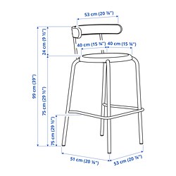 Ilustración de medidas - YNGVAR taburete de bar
