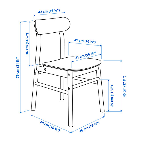 Measurement Illustration - NORDEN/RÖNNINGE drop leaf table and 2 chairs