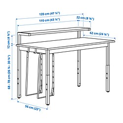 Measurement Illustration - UTVISNING gaming desk with shelf