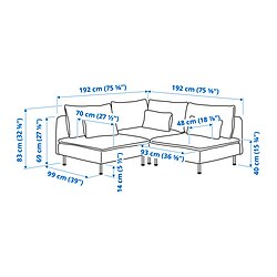 Ilustración de medidas - SÖDERHAMN sofá 3 plazas esquina