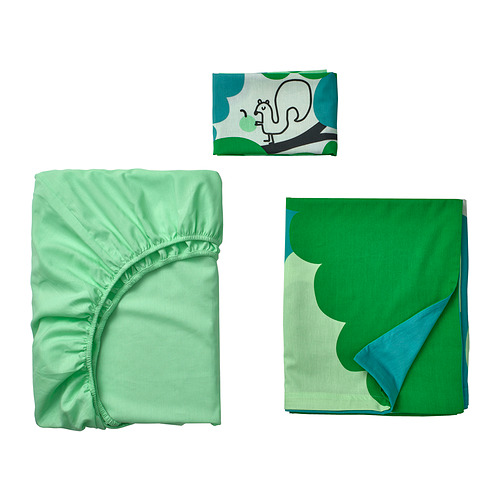 GRÖNFINK, 3-piece bedlinen set for crib. 3 of 8 open dialog
