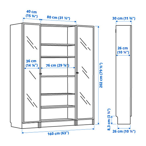 Illustration with measurements for the product: BILLY.