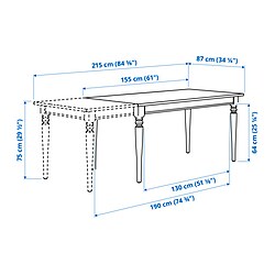 Measurement Illustration - ROSENTORP extendable dining table