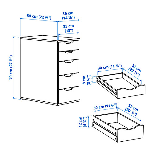 Measurement Illustration - ALEX 5-drawer filing cabinet