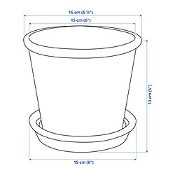 Measurement Illustration - MUSKOTBLOMMA plant pot with saucer 