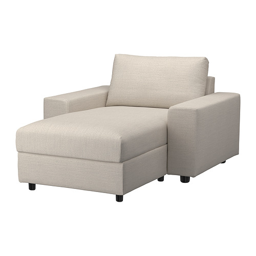 Silla tapizada VIMLE beige con chaise, funda de tela, forma de esquina.