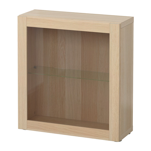 Light oak BESTÅ shelving unit. Square, open-fronted with single glass shelf.
