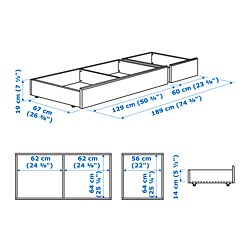 Ilustración de medidas - SONGESAND caja almacenaje cama, juego 2