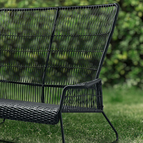 Sofá de mimbre de exterior negro TALLSKÄR, moderno, cómodo, para 2 personas, ratán de plástico tejido.