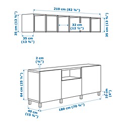 Measurement Illustration - BESTÅ/EKET TV storage combination with drawer runner, soft-closing