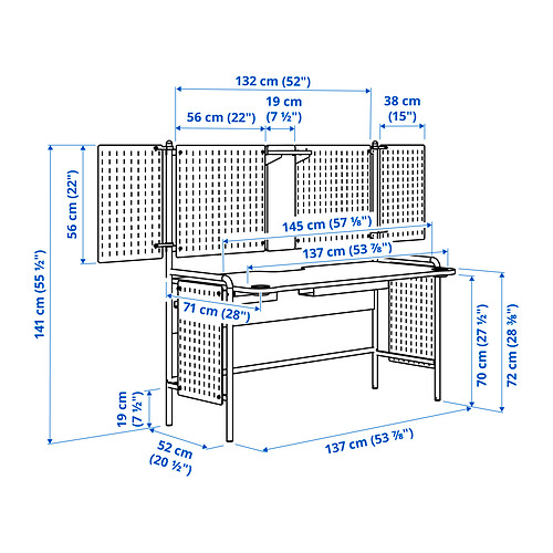 Measurement Illustration - FRÖSKELÅS gaming desk
