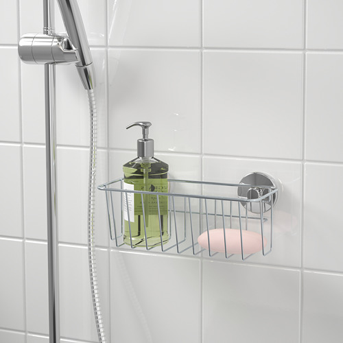 La cesta de ducha de metal contiene jabón y champú, se adhiere de forma segura a las paredes de azulejos con ventosas.