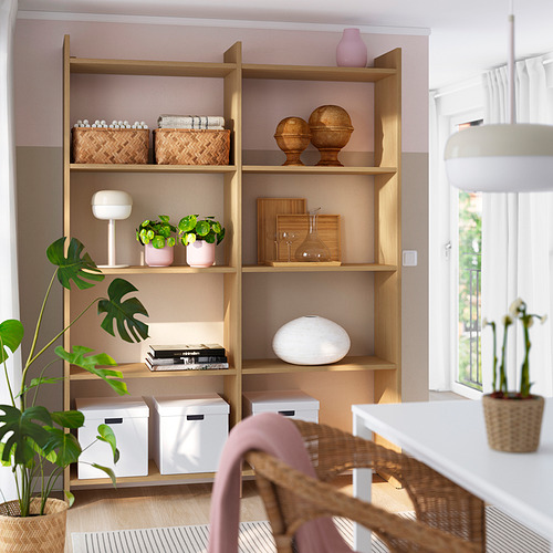 Estantería de madera LÅDMAKARE, diseño ligero y aireado, se adapta perfectamente a la ventana, exhibe plantas y jarrones, alberga libros, cestas y cajas, alto, resistente.
