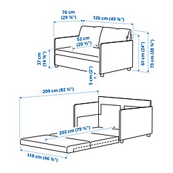 Measurement Illustration - FRIDHULT sleeper 2-seat sofa