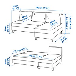 Measurement Illustration - ÄLVDALEN 3-seat sleeper sofa with chaiselongue