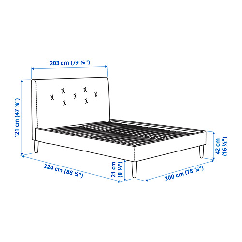 Measurement Illustration - IDANÄS upholstered King bed