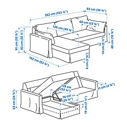 Measurement Illustration - HYLTARP 3-seat sofa with chaiselongue left