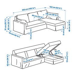 Measurement Illustration - HYLTARP 3-seat sofa with chaiselongue right