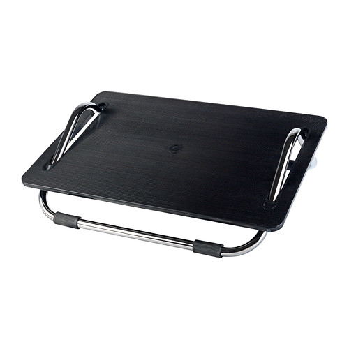 A DAGOTTO black footrest with a textured platform, chrome-plated steel frame, and rubber feet for stability.