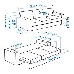 Measurement Illustration - BÅRSLÖV 3-seat sofa-bed