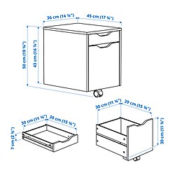 Measurement Illustration - ALEX 2-drawer filing cabinet with wheels