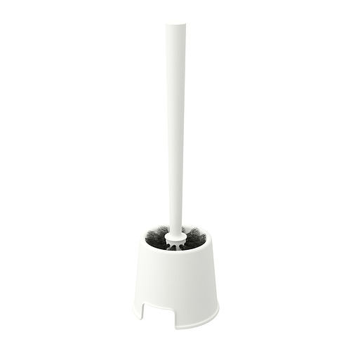 Escobilla de baño blanca BOLMEN; Plástico duradero, base cilíndrica, mango largo, diseño simple.