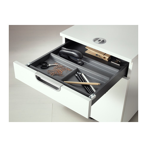 Cajón de escritorio blanco con organizador SUMMERA que sostiene bolígrafos, clips, clips y tijeras.