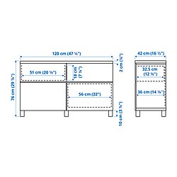 Measurement Illustration - BESTÅ storage combination with drawer runner, soft-closing