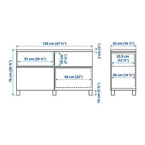 Measurement Illustration - BESTÅ storage combination with drawer runner, soft-closing