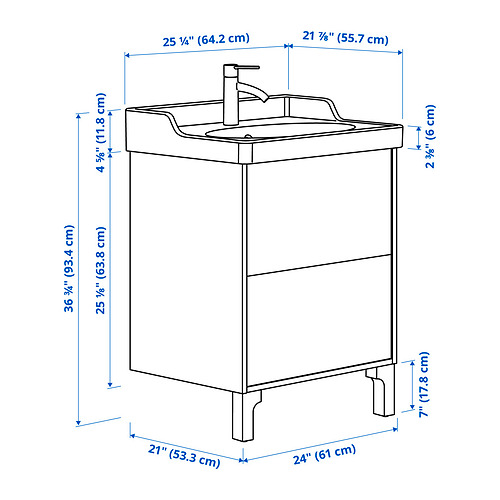 Measurement Illustration - TÄNNFORSEN/RUTSJÖN wash-stnd w drawers/wash-basin
