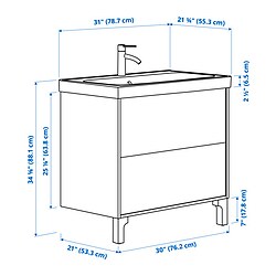 Ilustración de medidas - TÄNNFORSEN/ORRSJÖN tocador de baño+cajones