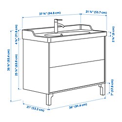 Ilustración de medidas - TÄNNFORSEN/RUTSJÖN tocador de baño+cajones
