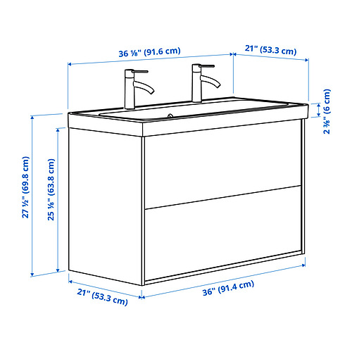 Measurement Illustration - ÄNGSJÖN/BACKSJÖN wash-stnd w drawers/wash-basin